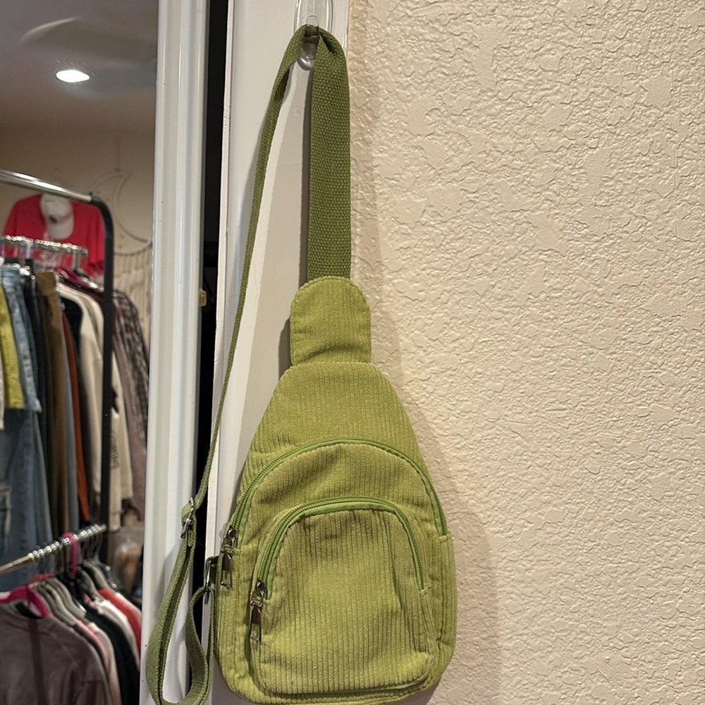 Lime Corduroy Sling Bag